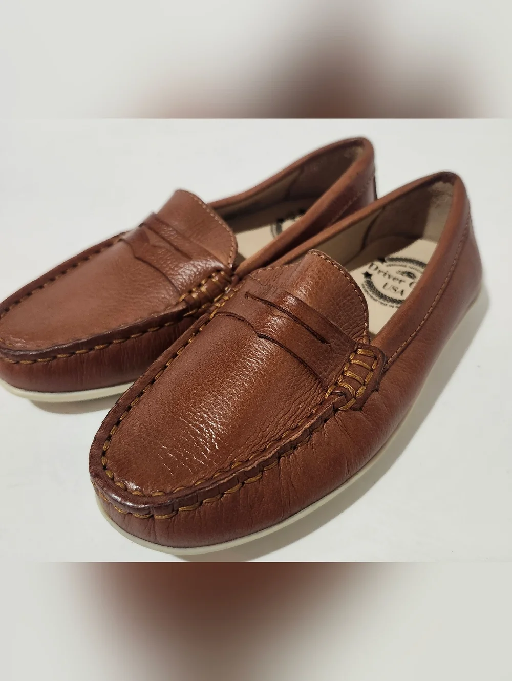 Driver Club USA Brown Kids Penny Loafers with White Sole Size 11
